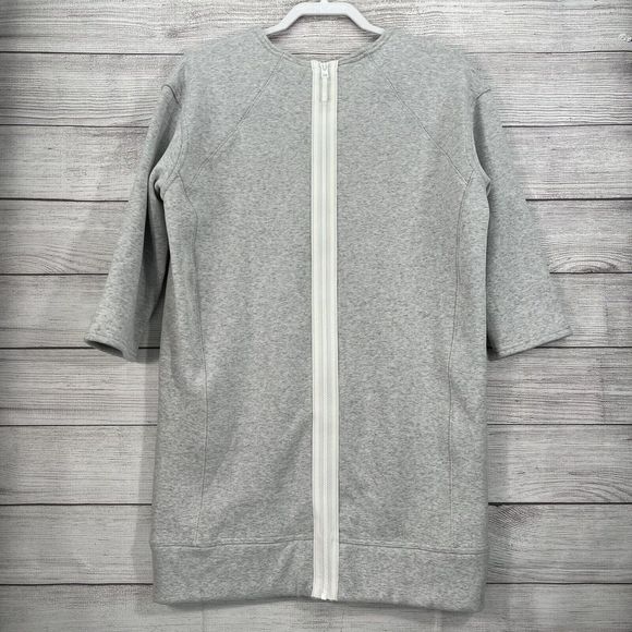 Athleta Cozy Karma Back Zip Sweatshirt‎ Dress Stretch Grey Petite Sz M - Picture 2 of 10